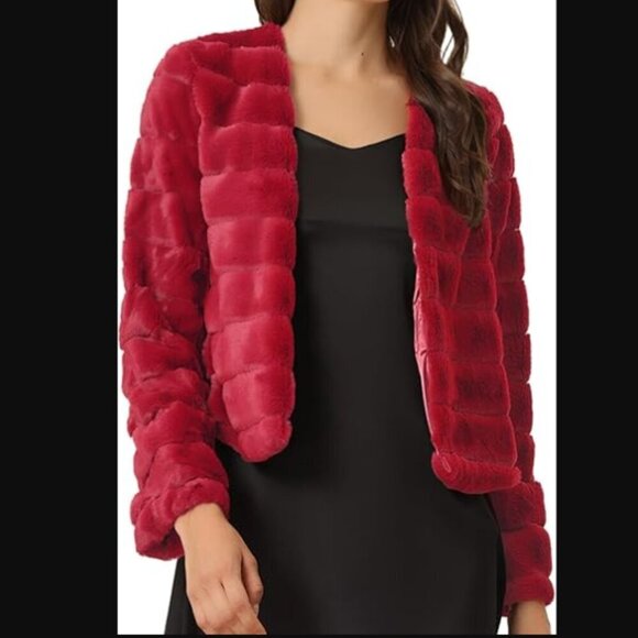 Allegra K Jackets & Blazers - Women's Faux Fur Long Sleeve Puffy Cropped Jacket, Size Medium NWT